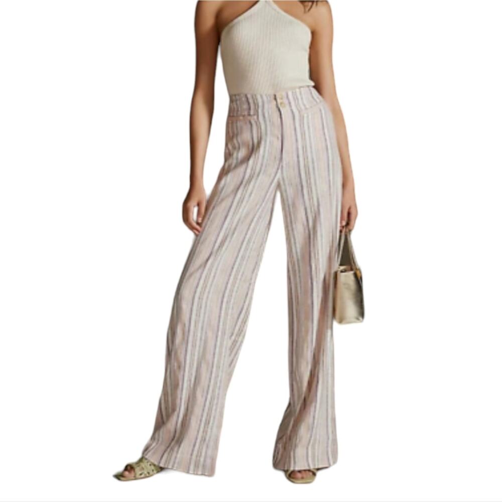 Anthropologie linen blend striped comfy wide Leg Boho loungewear pants Size 2
